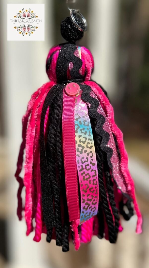Pink and Black Rainbow Cheetah Keychain