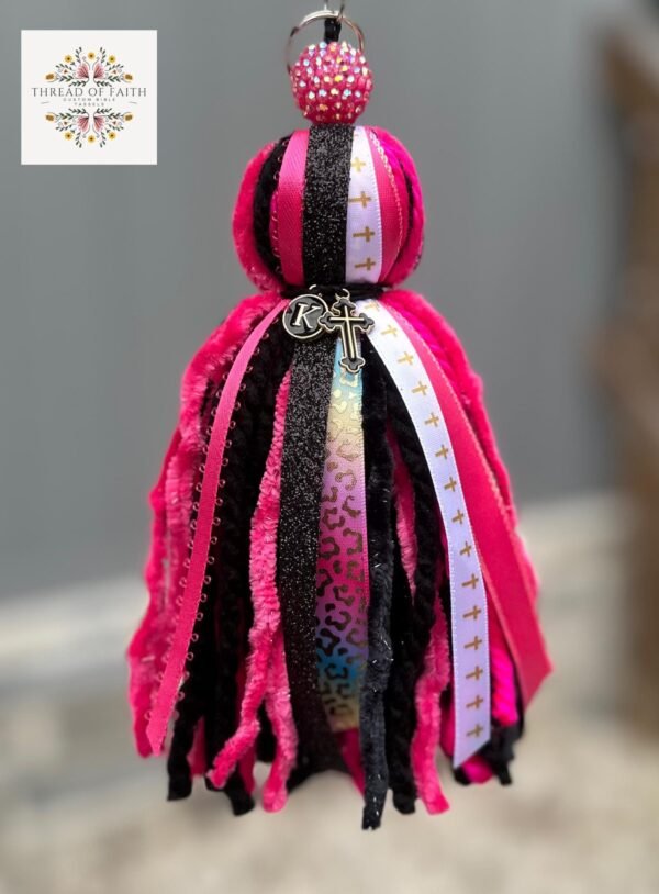 Pink and Black Rainbow Cheetah Keychain
