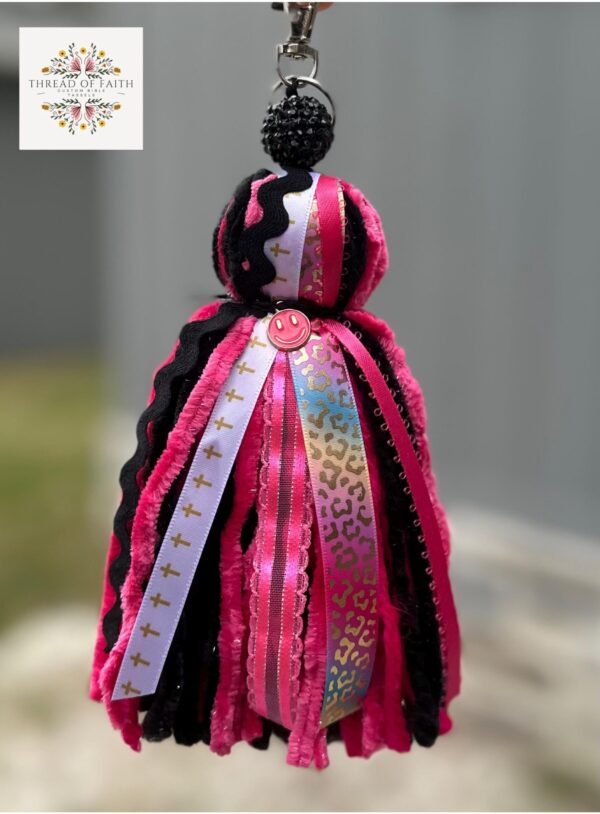 Pink and Black Rainbow Cheetah Keychain