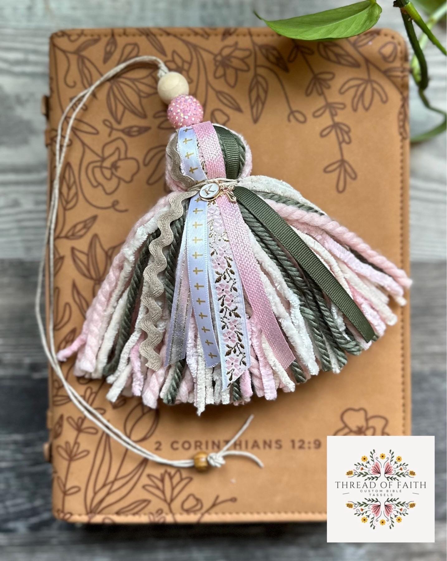Light Pink and Green Floral Tassel