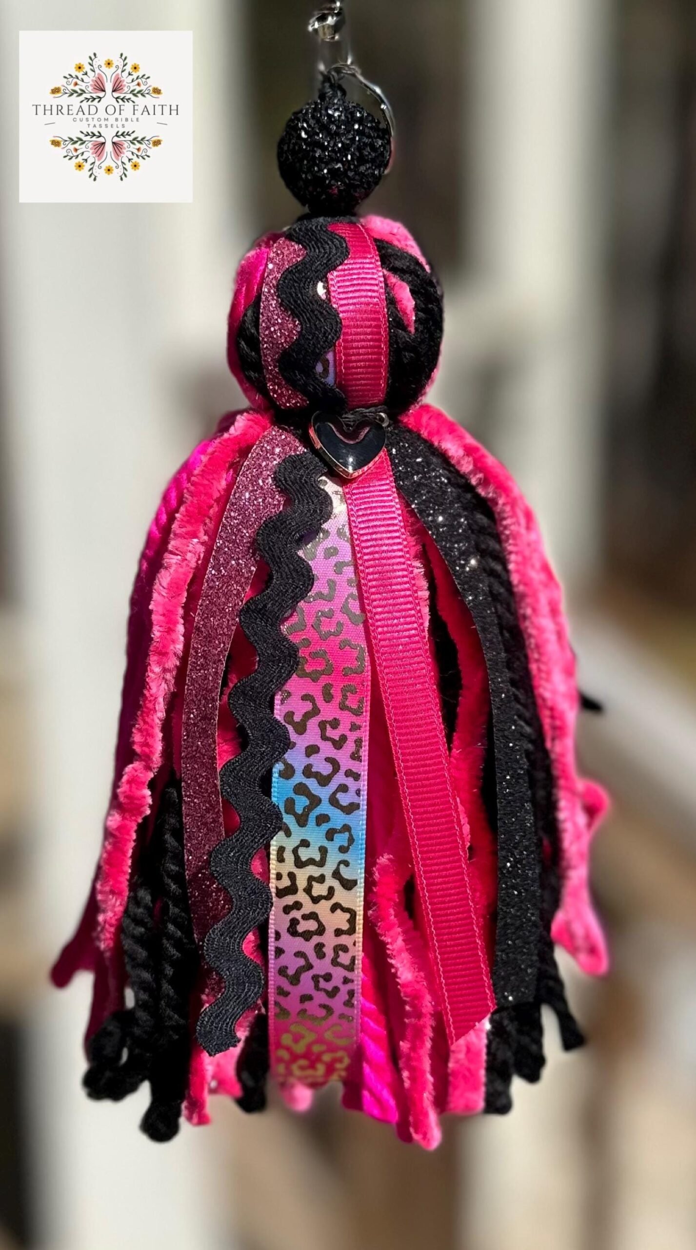 Pink and Black Rainbow Cheetah Keychain