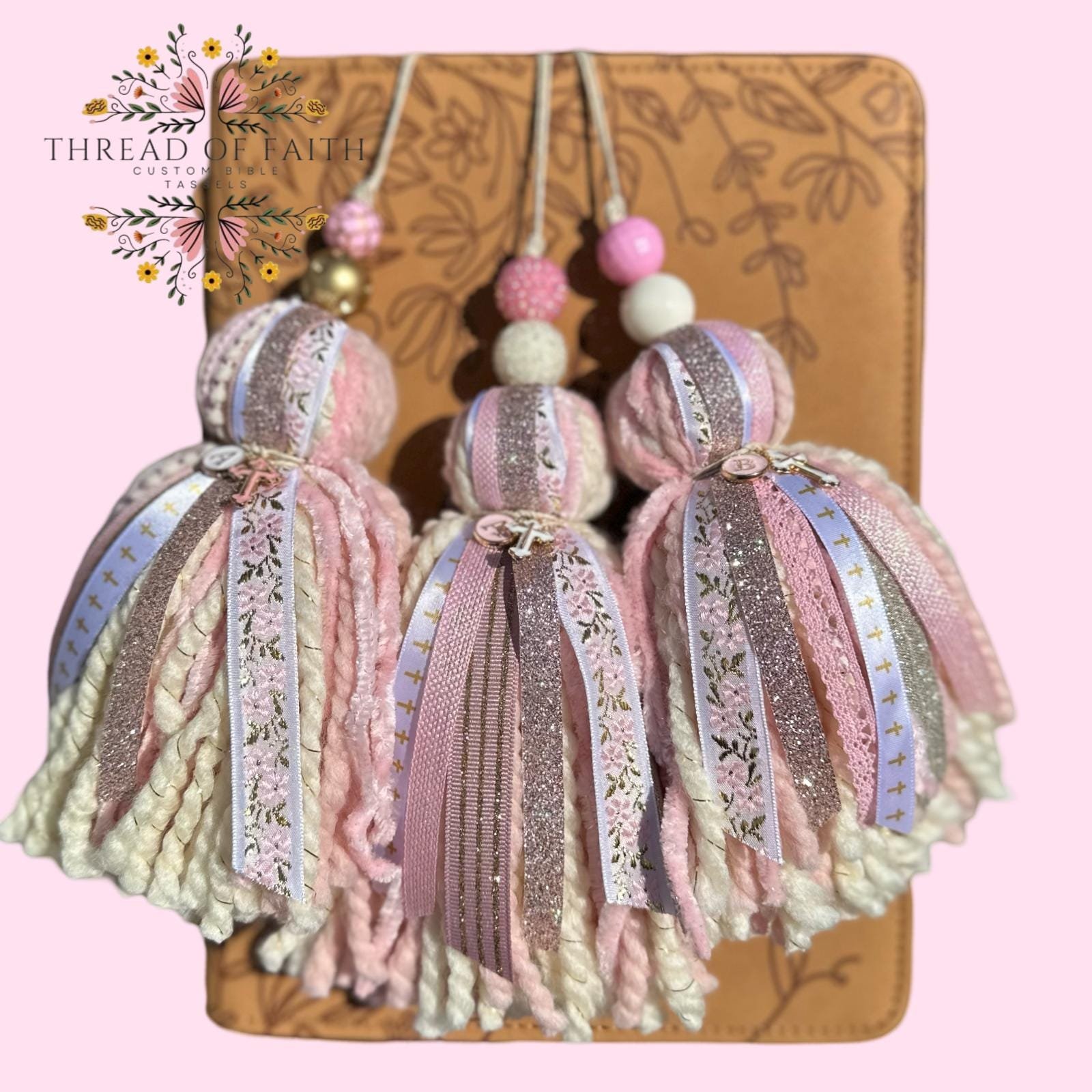 Light Pink and Cream Floral Bible Tassel